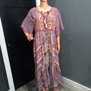 Anthropologie Kachel Dessa Tunic Dress Bohemian Paisley Maxi Dress